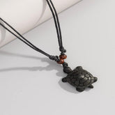 Turtle Shape Carved Black Stone 18 Inch Necklace with Pendant